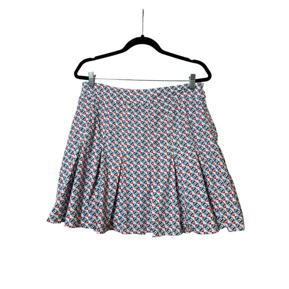 Maeve Anthropologie Women’s Pleated Red Blue Green Geometric Mini Skirt Size 12 - Picture 2 of 9